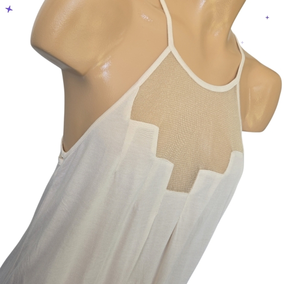 Anthropologie Deletta Staggered Gleam Tunic Halter Tank Cream Gold Mesh Sz Small - Picture 3 of 13